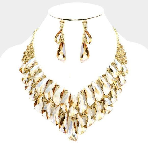 Crystal Champagne Cluster Vine Evening Necklace - Picture 4 of 6